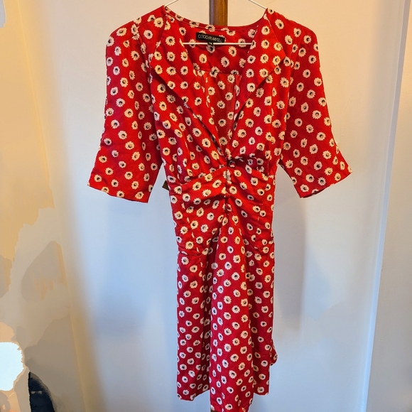 Coco Fennel Red Floral Lace-Up Mini Dress Size 14 - Picture 2 of 5